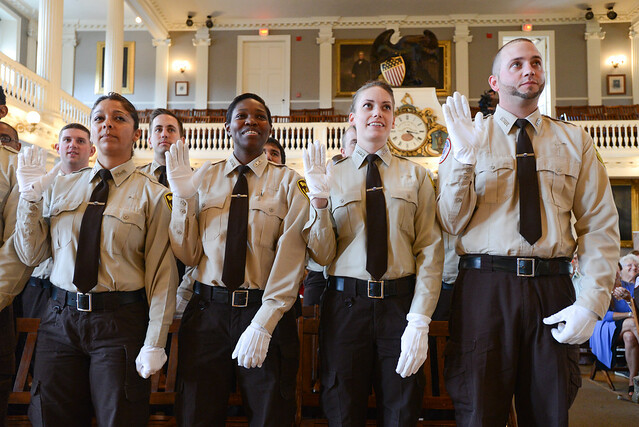 A group of new EMT recruits takes their oath to become EMTs