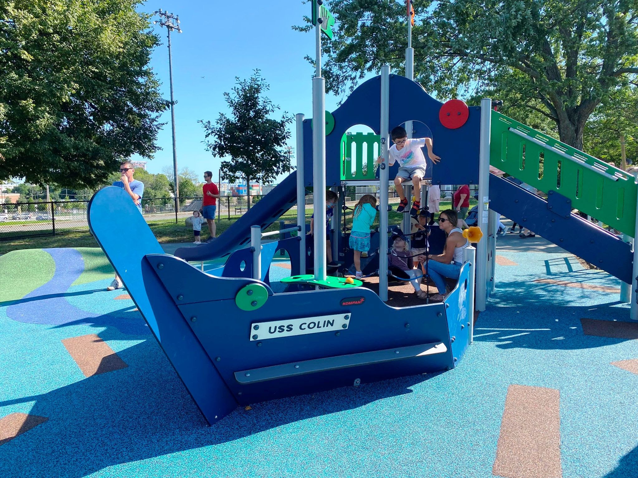 The “USS Colin” provides a fantastical space for South Boston children at the new play lot opened by the Boston Parks and Recreation Department on September 4 at Medal of Honor Park in South Boston.