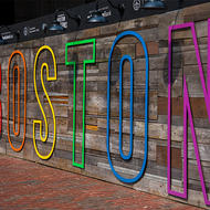 The "Boston" sign at Patios on City Hall Plaza